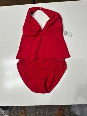 *SOLD*Lauren Ralph Lauren Women's Red Halter Tankini 2-Piece Swimsuit Set Size 8
